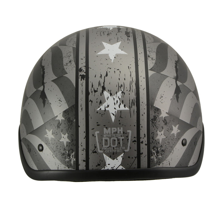 Milwaukee Helmets MPH9782 Black Vintage Grey Stars and Stripes DOT Half Helmet