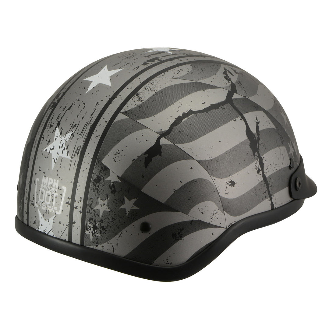 Milwaukee Helmets MPH9782 Black Vintage Grey Stars and Stripes DOT Half Helmet