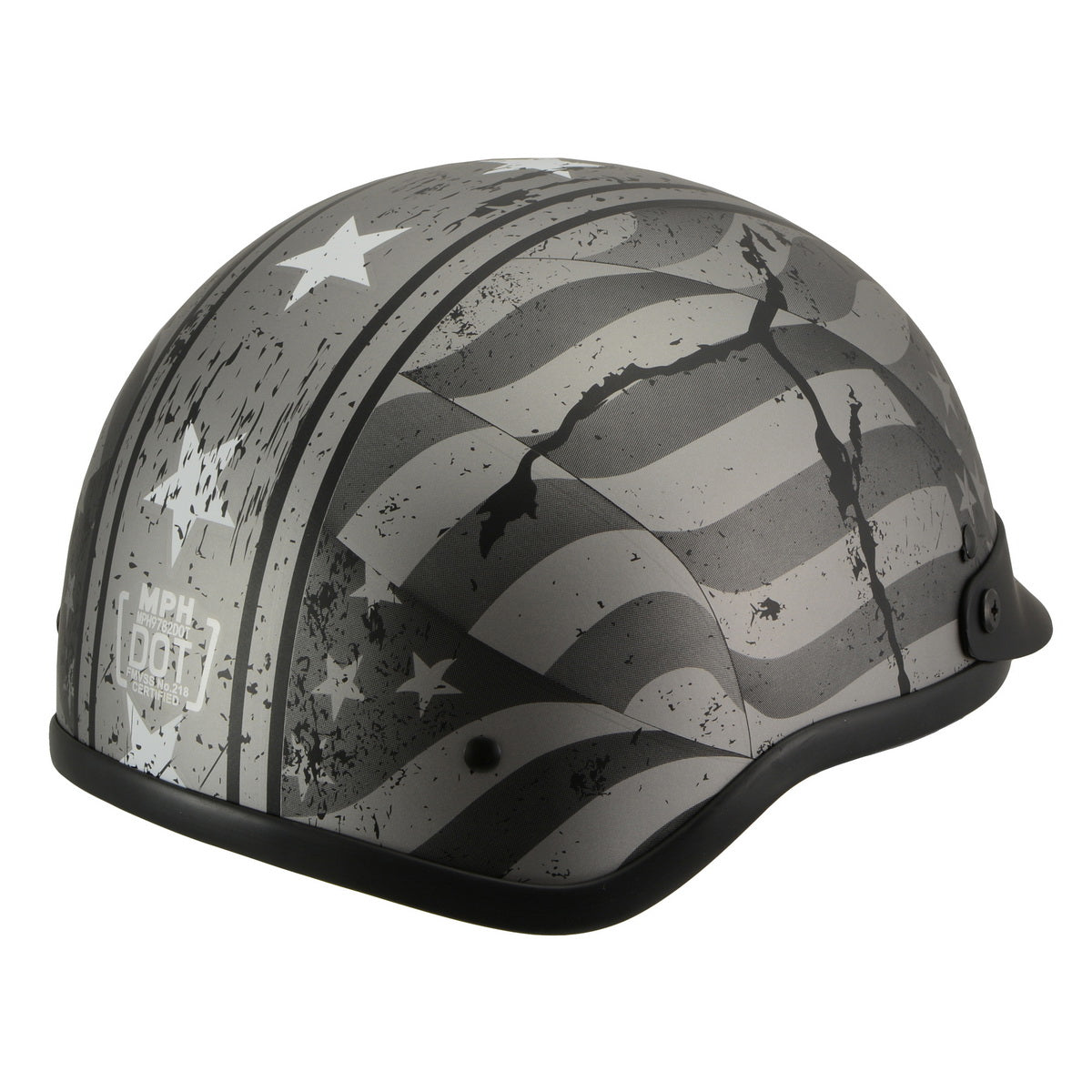 Milwaukee Helmets MPH9782 Black 'Vintage Grey Stars and Stripes' DOT Half Helmet