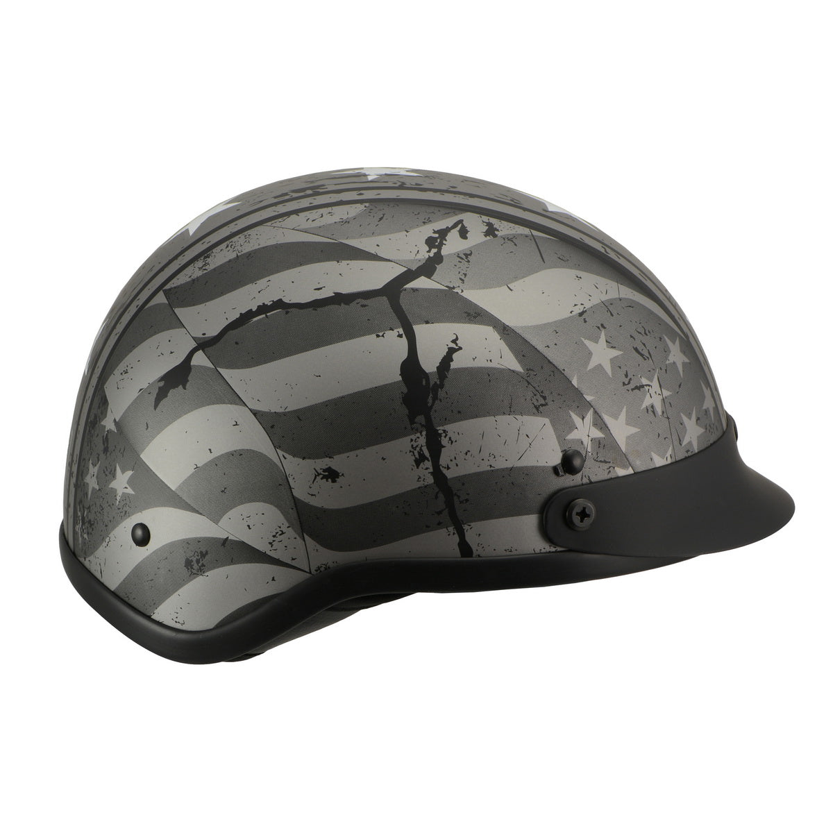 Milwaukee Helmets MPH9782 Black 'Vintage Grey Stars and Stripes' DOT Half Helmet