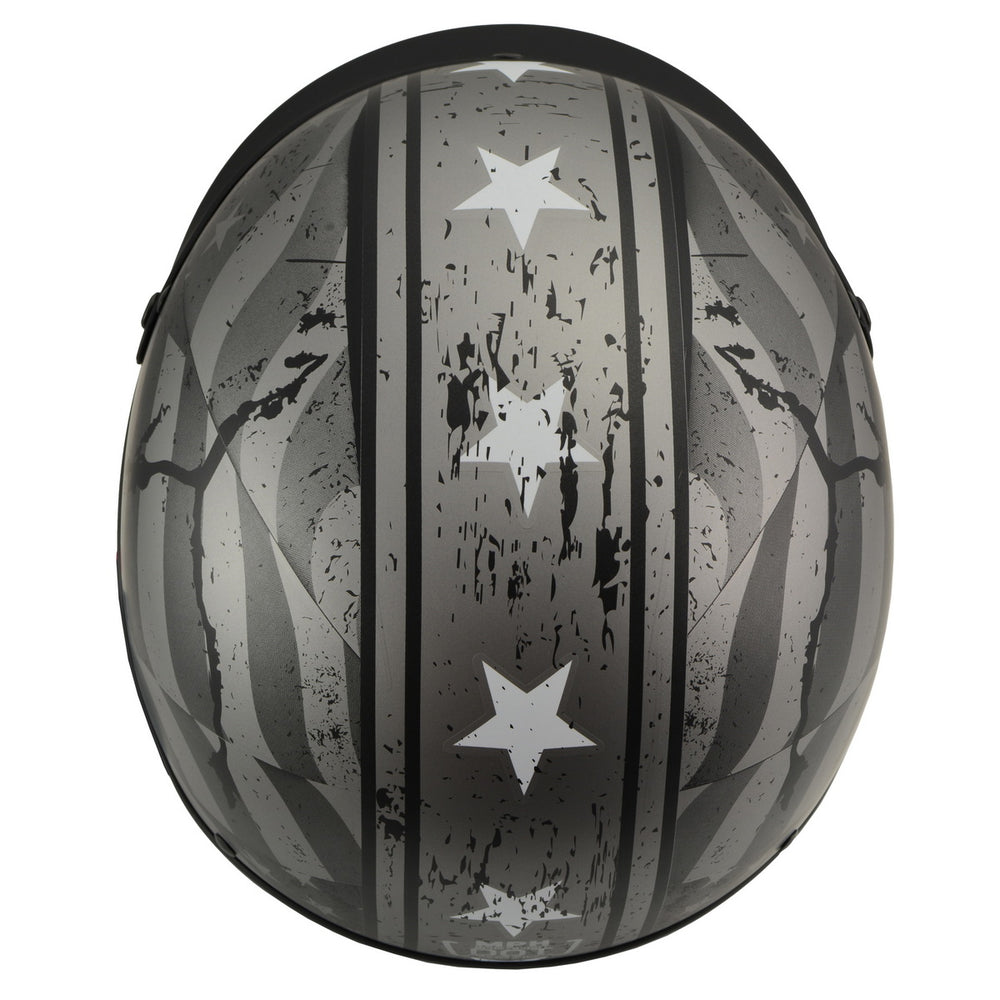 Milwaukee Helmets MPH9782 Black Vintage Grey Stars and Stripes DOT Half Helmet
