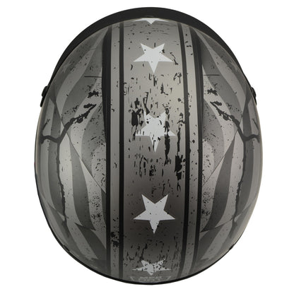 Milwaukee Helmets MPH9782 Black 'Vintage Grey Stars and Stripes' DOT Half Helmet