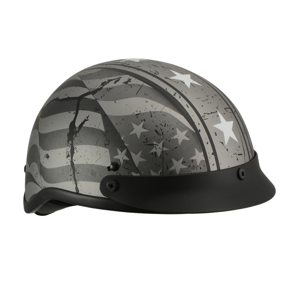Milwaukee Helmets MPH9782 Black Vintage Grey Stars and Stripes DOT Half Helmet