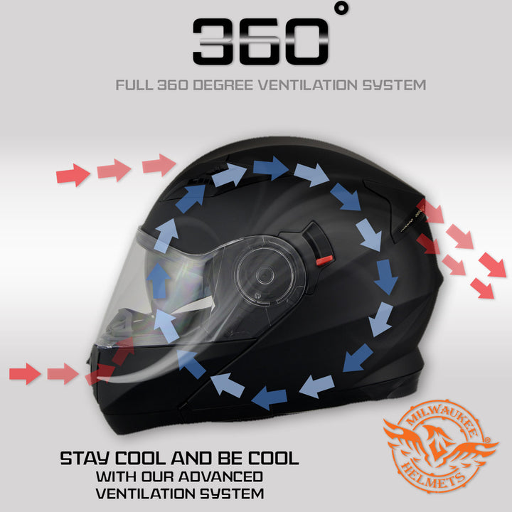 Milwaukee Performance Helmets MPH9803DOT Ionized Matte Black Advanced Modular Motorcycle Helmet w/ Drop Down Visor