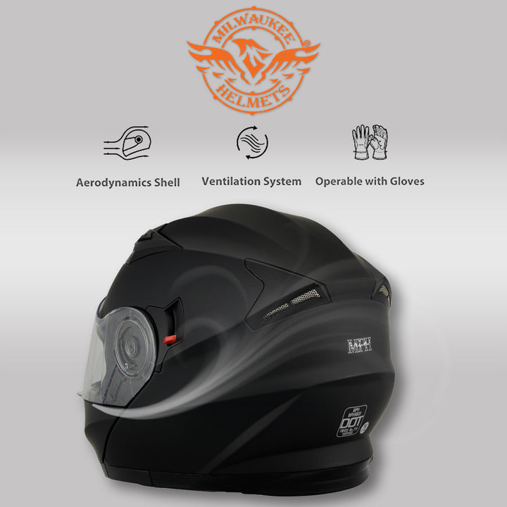 Milwaukee Performance Helmets MPH9803DOT Ionized Matte Black Advanced Modular Motorcycle Helmet w/ Drop Down Visor