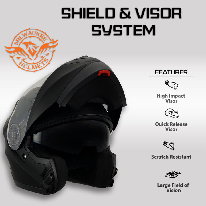 Milwaukee Performance Helmets MPH9803DOT Ionized Matte Black Advanced Modular Motorcycle Helmet w/ Drop Down Visor