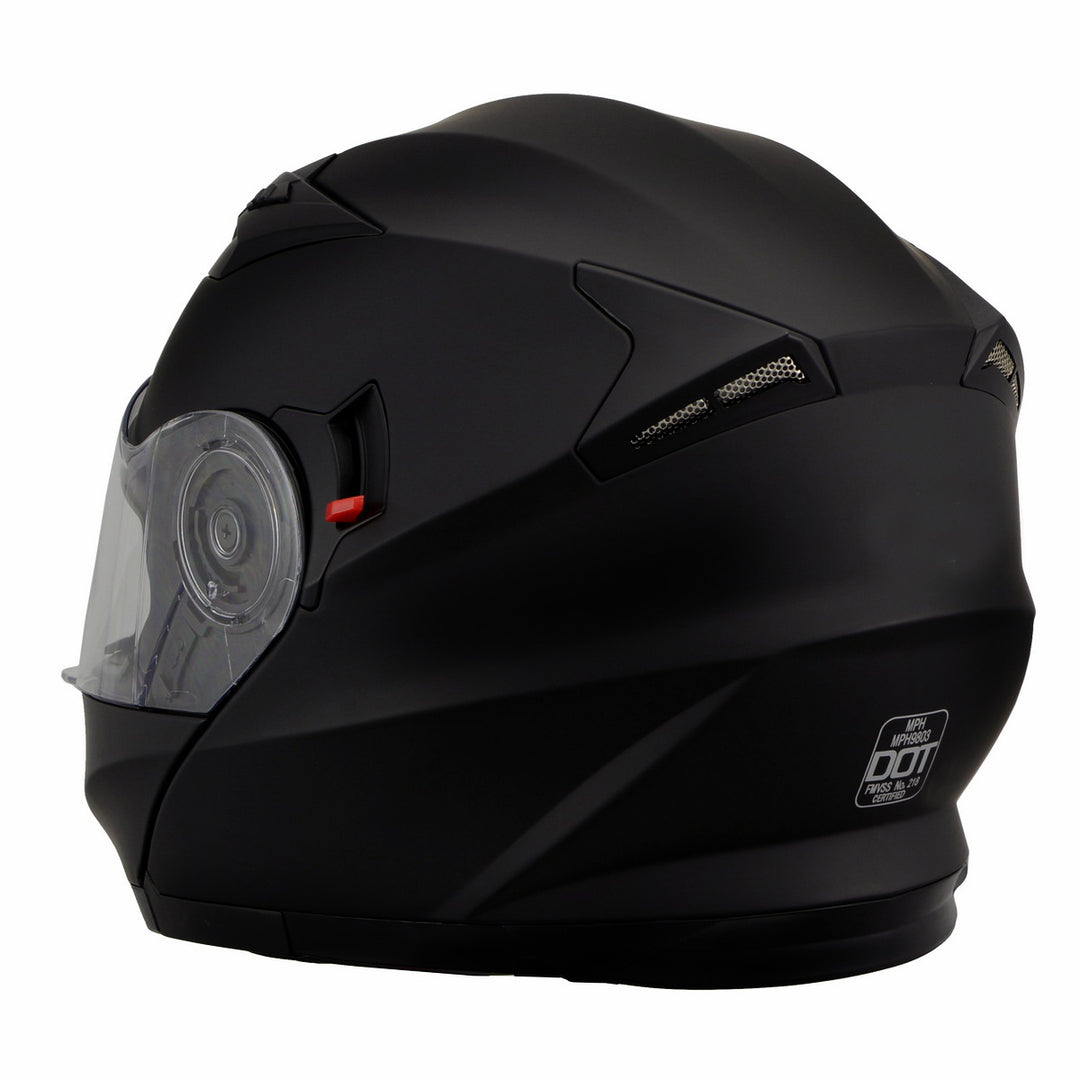 Milwaukee Performance Helmets MPH9803DOT Ionized Matte Black Advanced Modular Motorcycle Helmet w/ Drop Down Visor