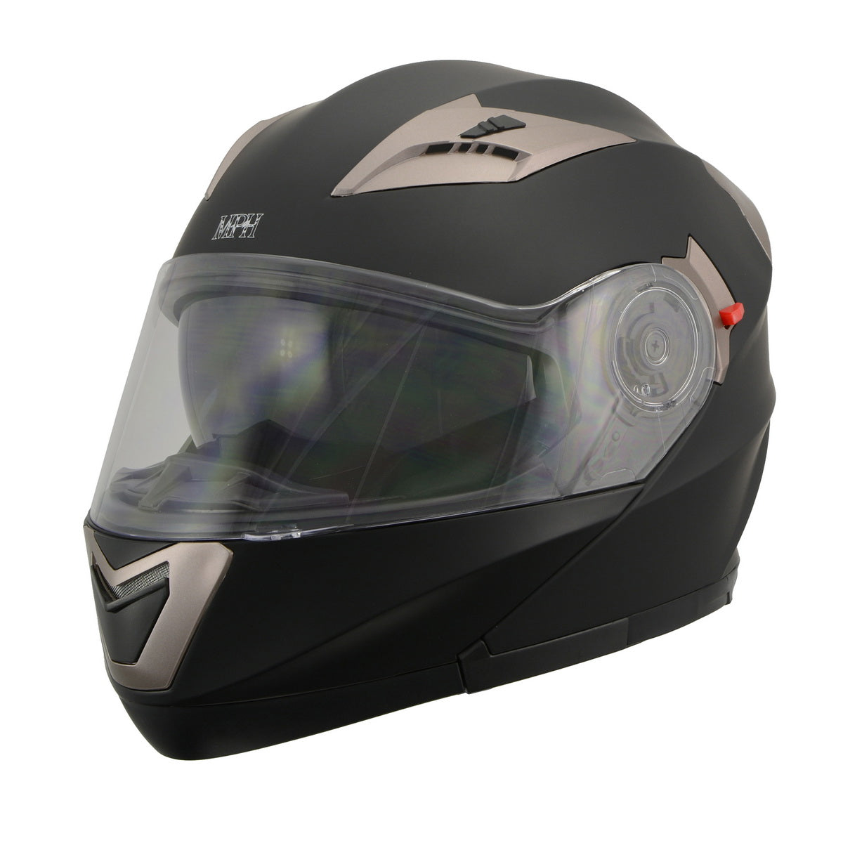 Milwaukee Performance Helmets MPH9804DOT Matte Black Modular Racing Helmet with Drop Down Tinted Visor