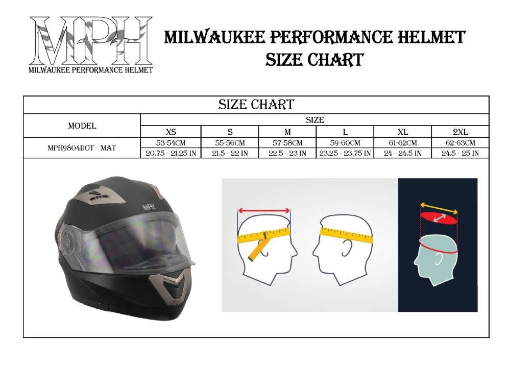 dot specs motorcycle helmets Milwaukee Peformance Helmets MPH9804DOT Matte Black Modular Racing Helmet with Drop Down Tinted Visor Medium