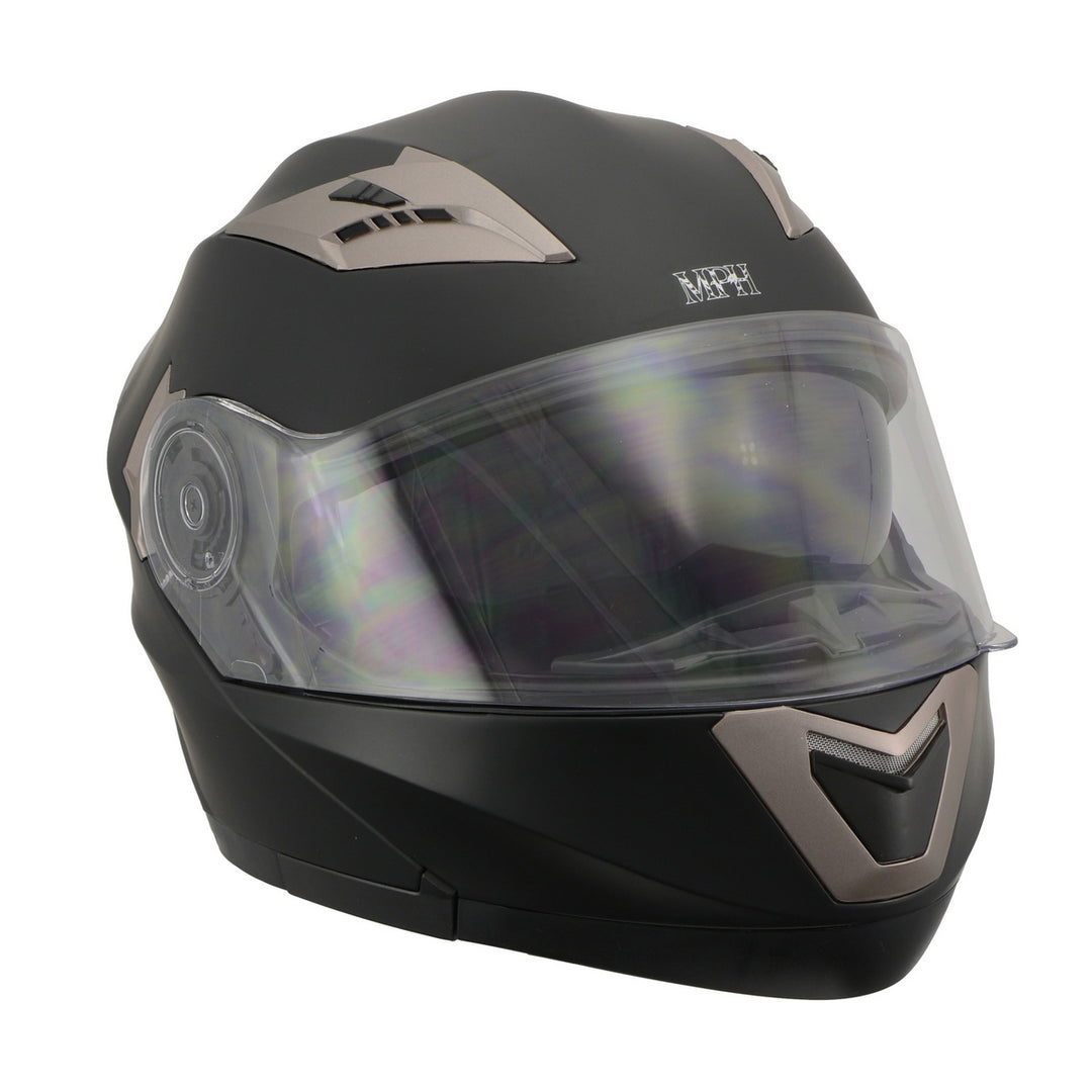 Milwaukee Peformance Helmets MPH9804DOT Matte Black Modular Racing Helmet with Drop Down Tinted Visor Medium Milwaukee Peformance Helmets MPH9804DOT Matte Black Modular Racing Helmet with Drop Down Tinted Visor Medium