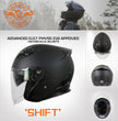 Milwaukee Performance Helmets MPH9805DOT Shift Open Face 3/4 Matte Black Helmet Biker w/ Drop Down Visor