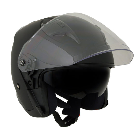 Milwaukee Performance Helmets MPH9805DOT Shift Open Face 3/4 Matte Black Helmet Biker w/ Drop Down Visor