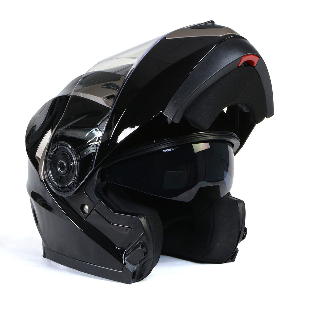 full face motorcycle helmets for sale near me Milwaukee Helmets MPH9806DOT Ionized Gloss Black Advanced Motorcycle Modular Helmet Biker w/ Drop Down Visor