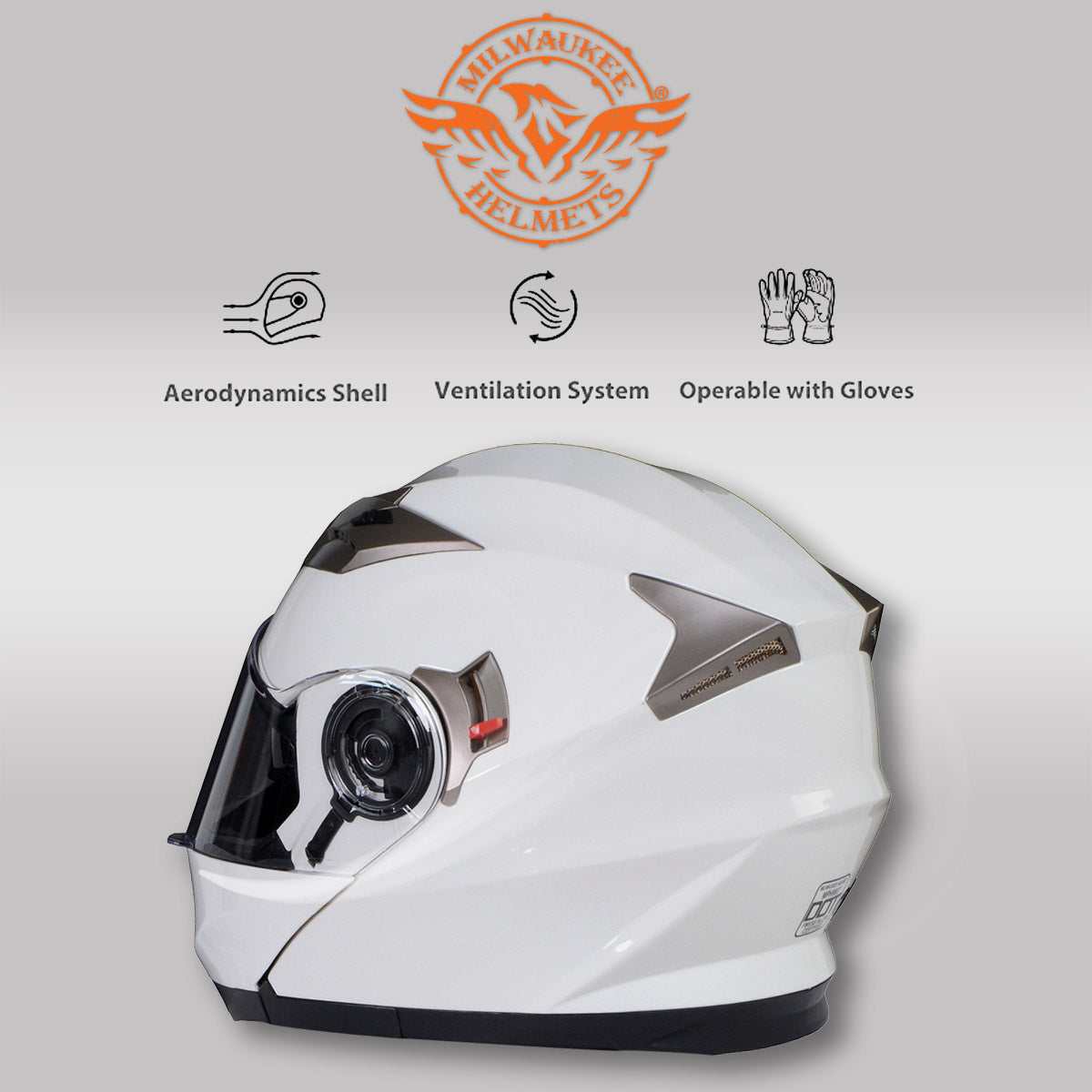 Milwaukee Helmets MPH9807DOT 'Ionized' Gloss White Advanced Motorcycle Modular Helmet for Men and Women Biker w/ Drop Down Visor