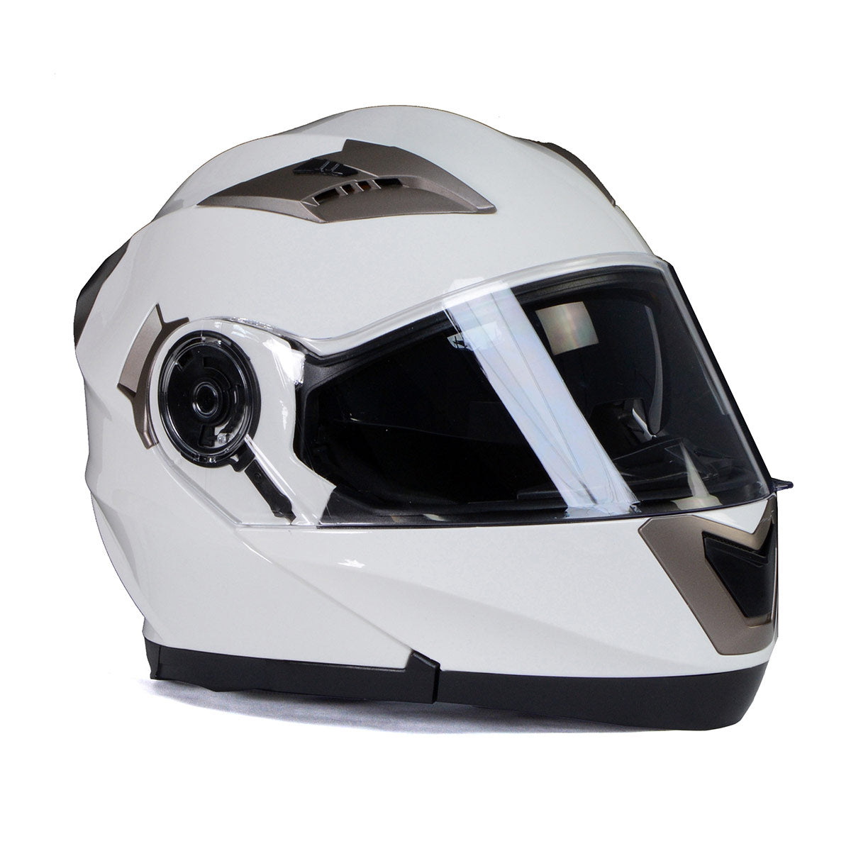 Milwaukee Helmets MPH9807DOT Ionized Gloss White Advanced Motorcycle Modular Helmet Biker w/ Drop Down Visor