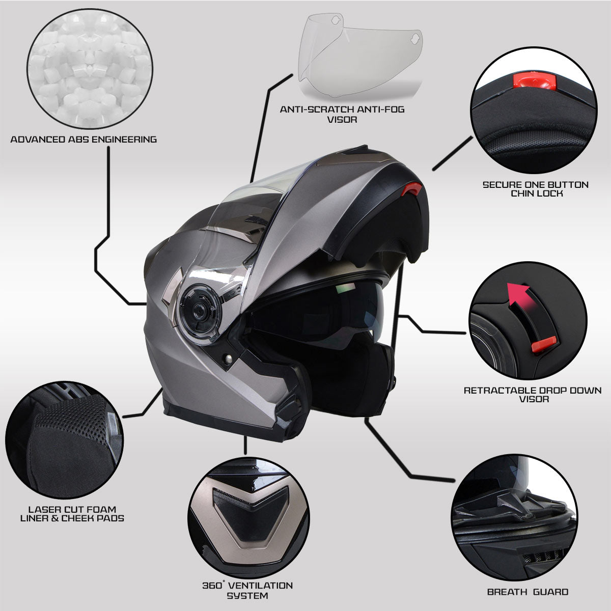 Milwaukee Helmets MPH9808DOT Ionized Silver Advanced Motorcycle