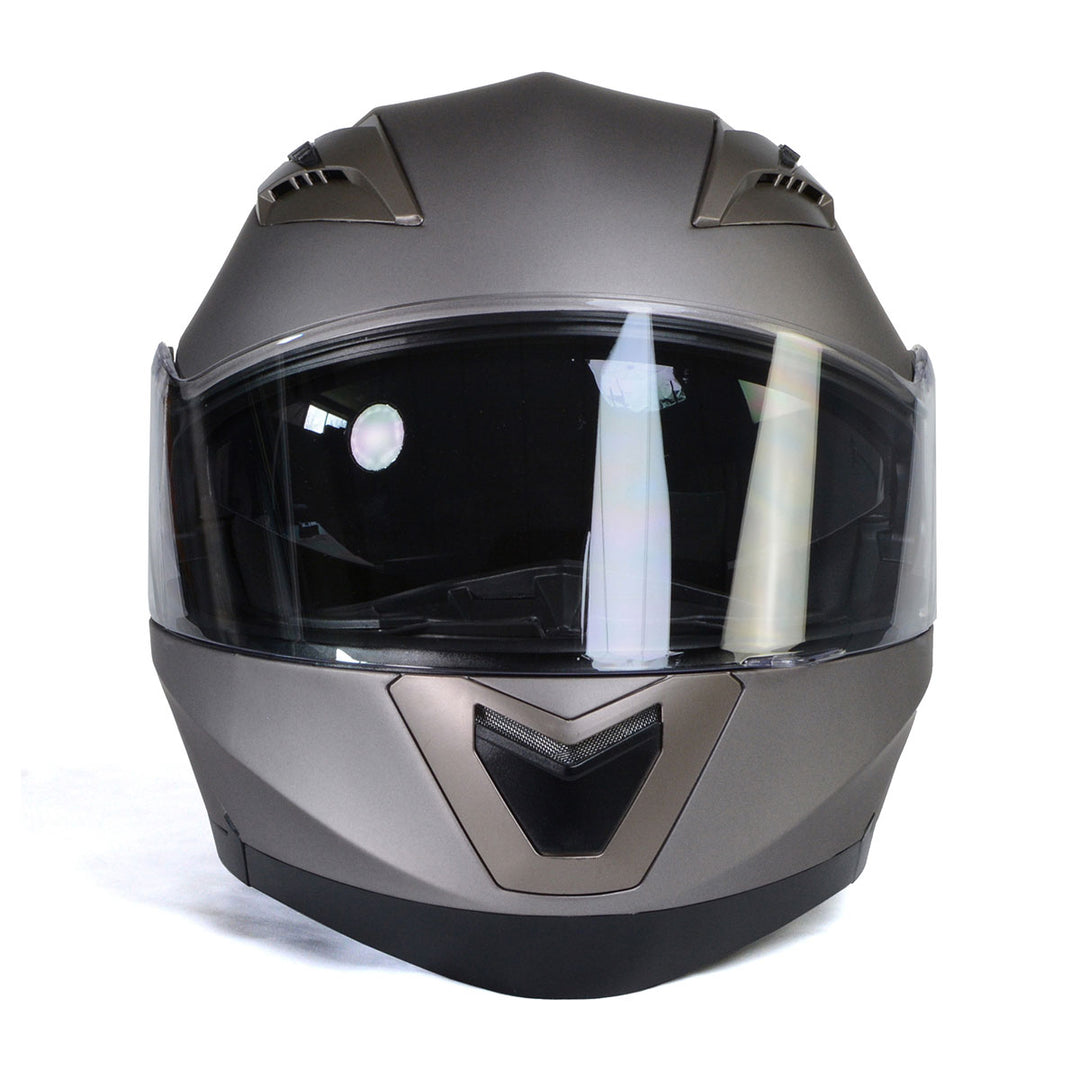 Milwaukee Helmets MPH9808DOT Ionized Silver Advanced Motorcycle Modular Helmet Biker w/ Drop Down Visor