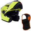 Milwaukee Helmets MPH9809DOT 'Ionized' Neon Yellow Modular Helmet for Men and Women Biker w/ MP7922FMSET Heated Balaclava Bundle