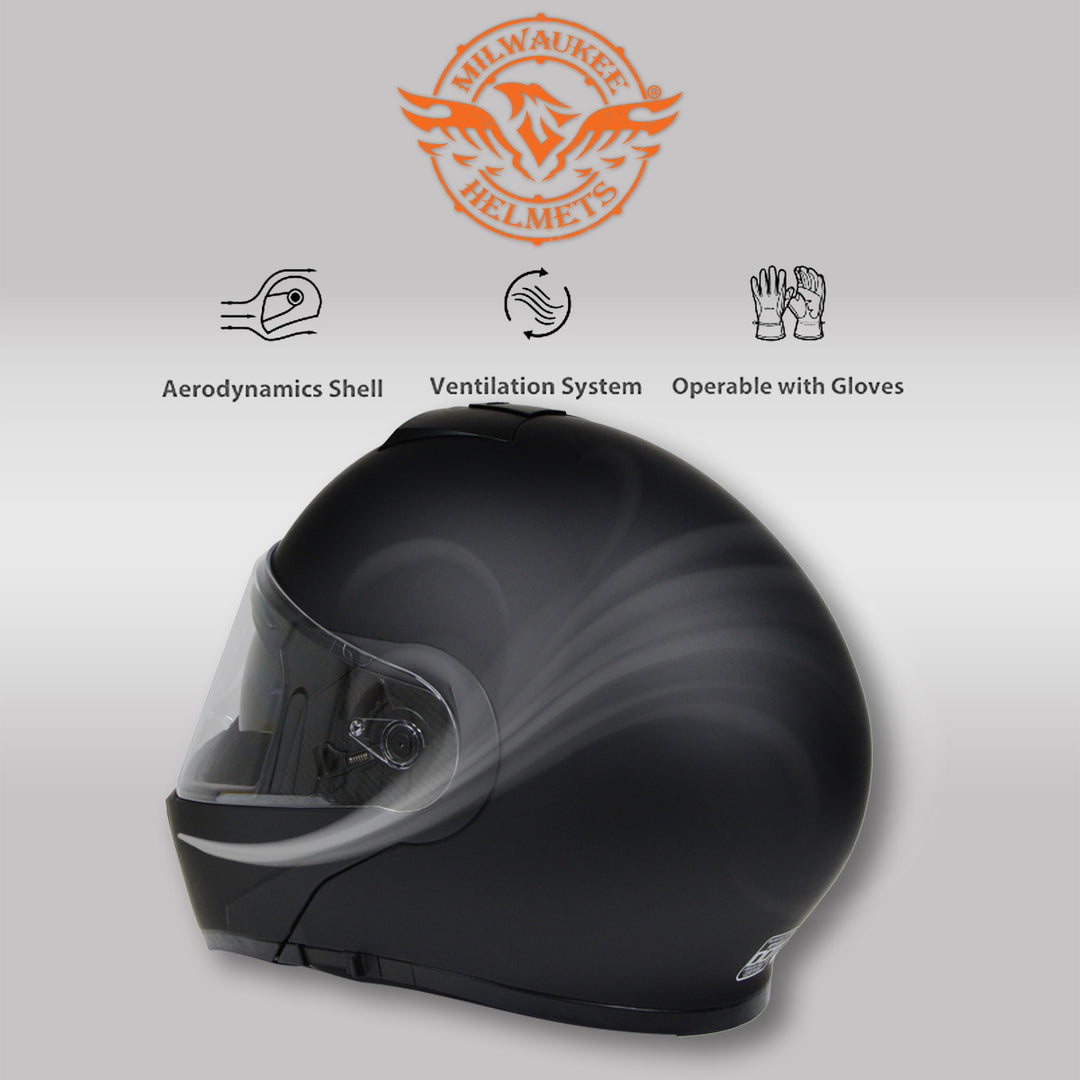 aerodymics of a motorcycle helmet Milwaukee Helmets MPH9812DOT Flat Black Menace Advanced Motorcycle Modular Helmet Biker w/ Drop Down Visor