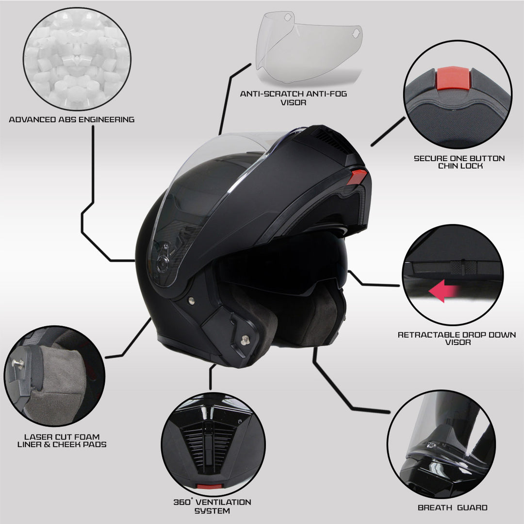 Milwaukee Helmets MPH9812DOT Flat Black Menace Advanced Motorcycle Modular Helmet Biker w/ Drop Down Visor Milwaukee Helmets MPH9812DOT Flat Black Menace Advanced Motorcycle Modular Helmet Biker w/ Drop Down Visor