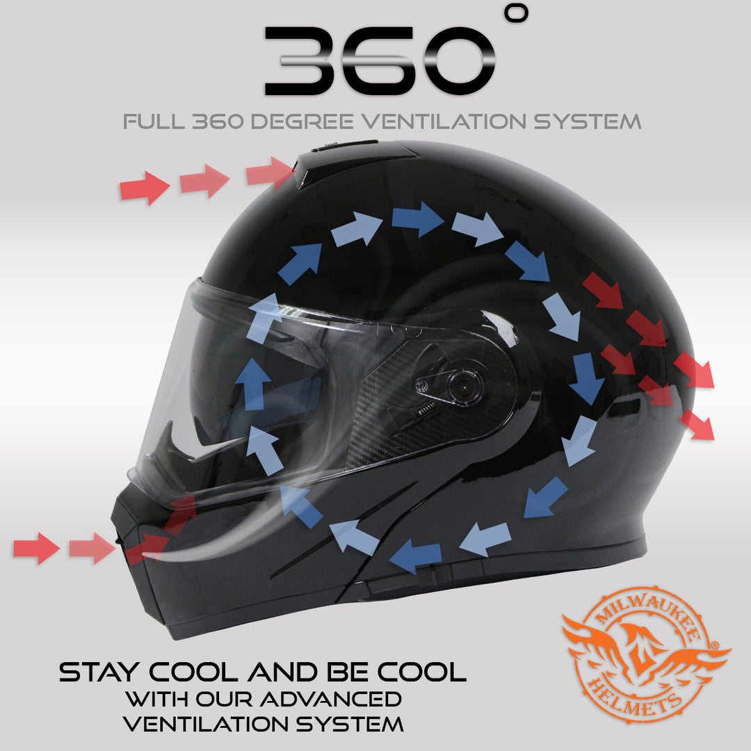 Milwaukee Helmets MPH9813DOT Gloss Black Menace DOT Approved Motorcycle Modular Helmet w/ Drop Down Visor Milwaukee Helmets MPH9813DOT Gloss Black Menace DOT Approved Motorcycle Modular Helmet w/ Drop Down Visor