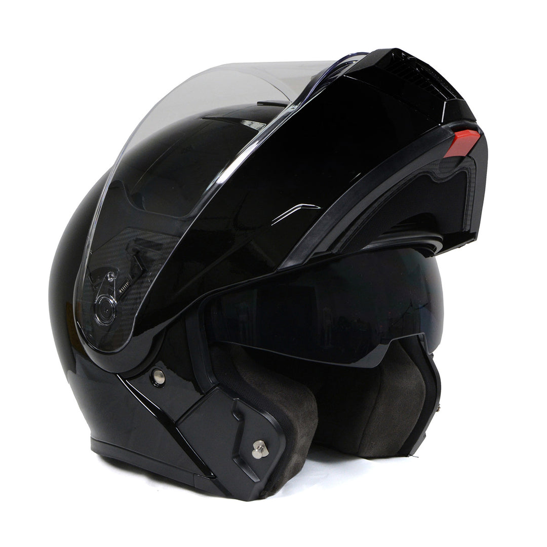 full face dot certified motorcycle helmets Milwaukee Helmets MPH9813DOT Gloss Black Menace DOT Approved Motorcycle Modular Helmet w/ Drop Down Visor