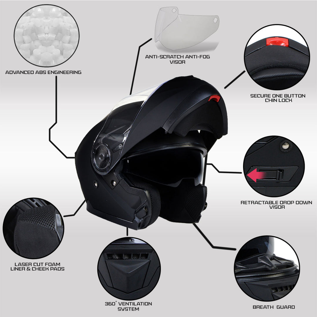 fold up motorcycle helmet Milwaukee Helmets Breeze Flat Black Advanced Motorcycle Modular Helmet w/ Drop Down Visor DOT Approved MPH9814DOT