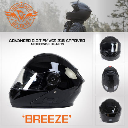 Milwaukee Helmets MPH9815DOT 'Breeze' Gloss Black Advanced Motorcycle Modular Helmet for Men and Women Biker w/ Drop Down Visor