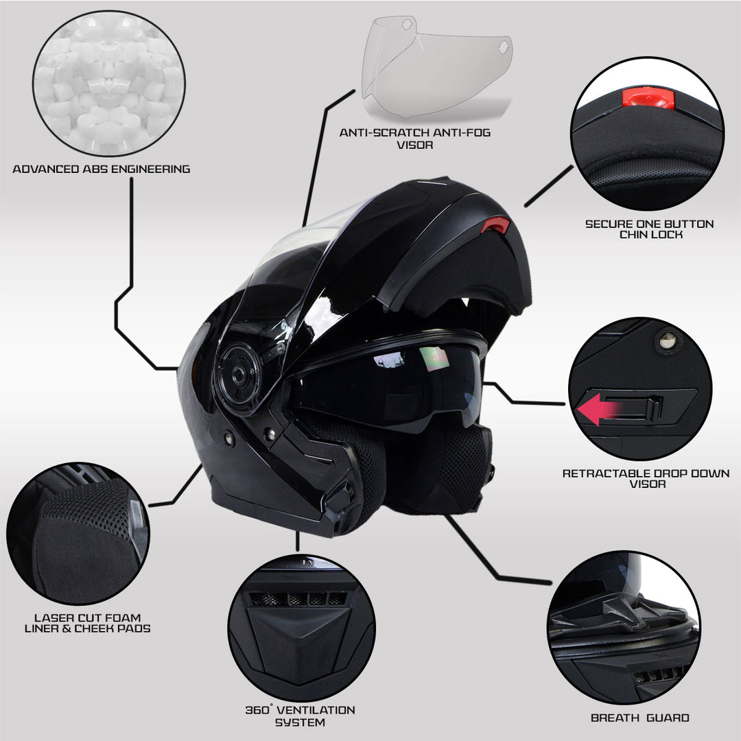 Milwaukee Helmets MPH9815DOT Breeze Gloss Black Advanced Motorcycle Modular Helmet Biker w/ Drop Down Visor Milwaukee Helmets MPH9815DOT Breeze Gloss Black Advanced Motorcycle Modular Helmet Biker w/ Drop Down Visor