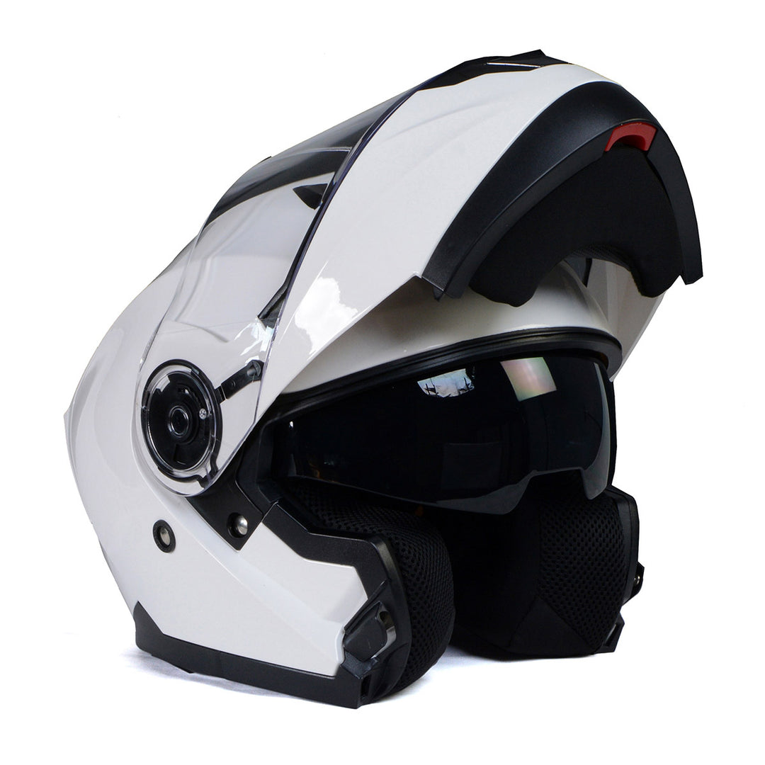 bike helmets milwaukee MPH9826DOT Ionized Flat Red Advanced Motorcycle Modular Helmet w/ Drop Down Visor Motorcycle Helmets Milwaukee Motorcycle
