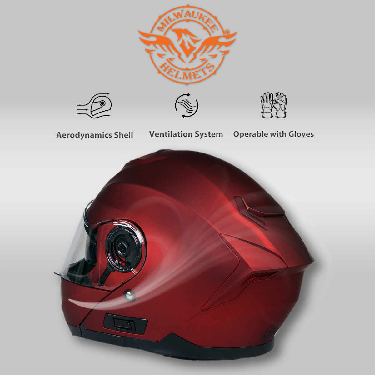 Milwaukee Helmets MPH9817DOT 'Breeze' Red Advanced Motorcycle Modular Helmet for Men and Women Biker w/ Drop Down Visor