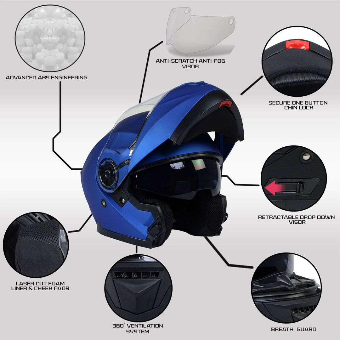 blue modular motorcycle helmets with bluetooth Milwaukee Helmets MPH9818DOT Breeze Blue Advanced Motorcycle Modular Helmet Biker w/ Drop Down Visor