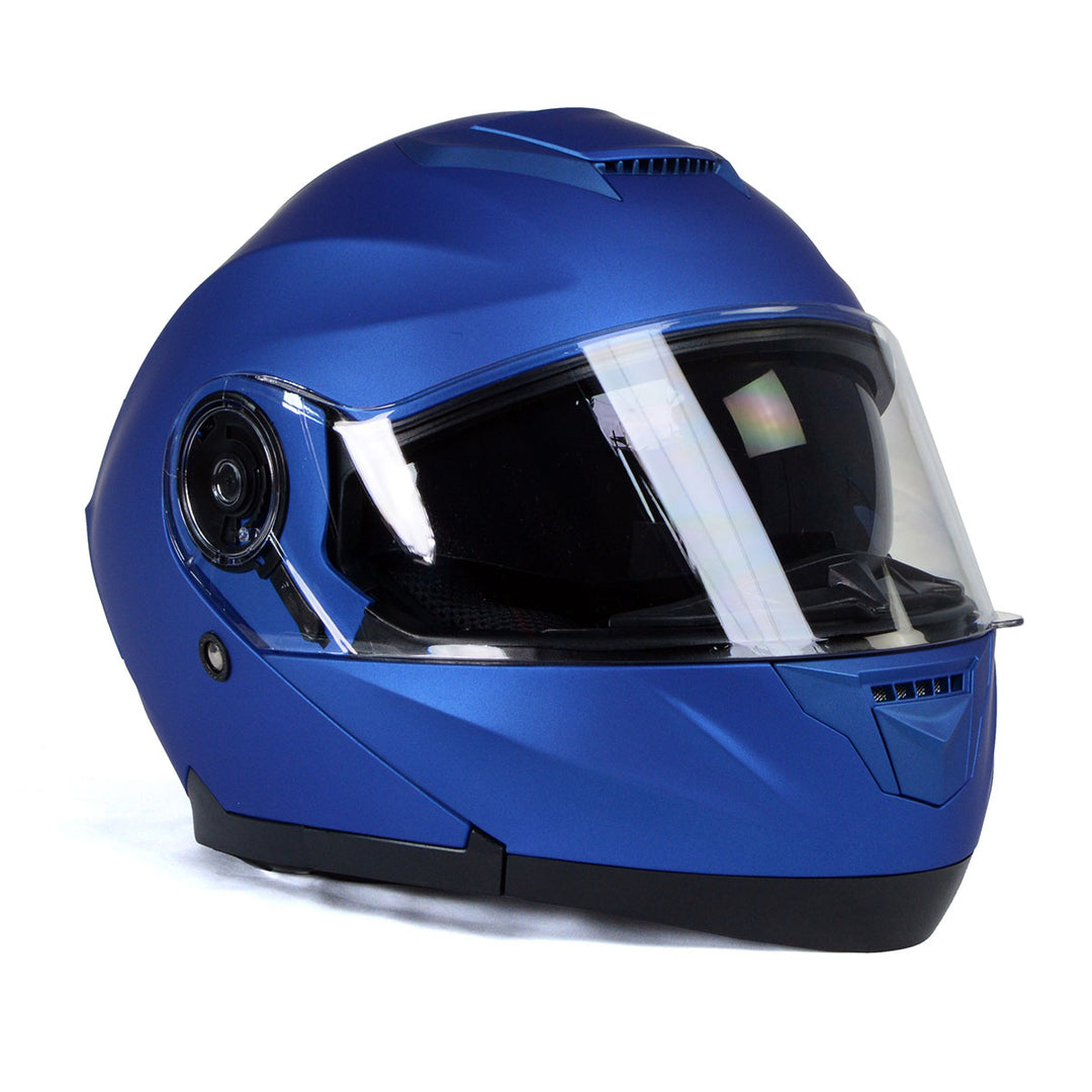 blue open face motorcycle helmets Milwaukee Helmets MPH9818DOT Breeze Blue Advanced Motorcycle Modular Helmet Biker w/ Drop Down Visor