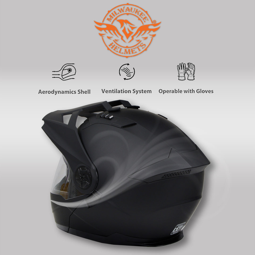 Milwaukee Helmets MPH9820DOT Flat Black Ominous Dual Sport Advanced Motorcycle Modular Helmet Biker