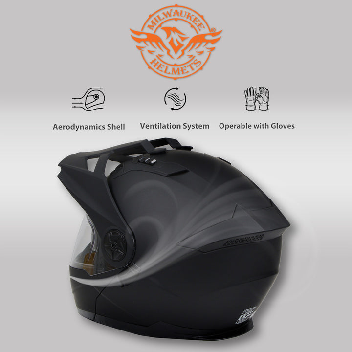 Milwaukee Helmets MPH9820DOT Flat Black Ominous Dual Sport Advanced Motorcycle Modular Helmet Biker