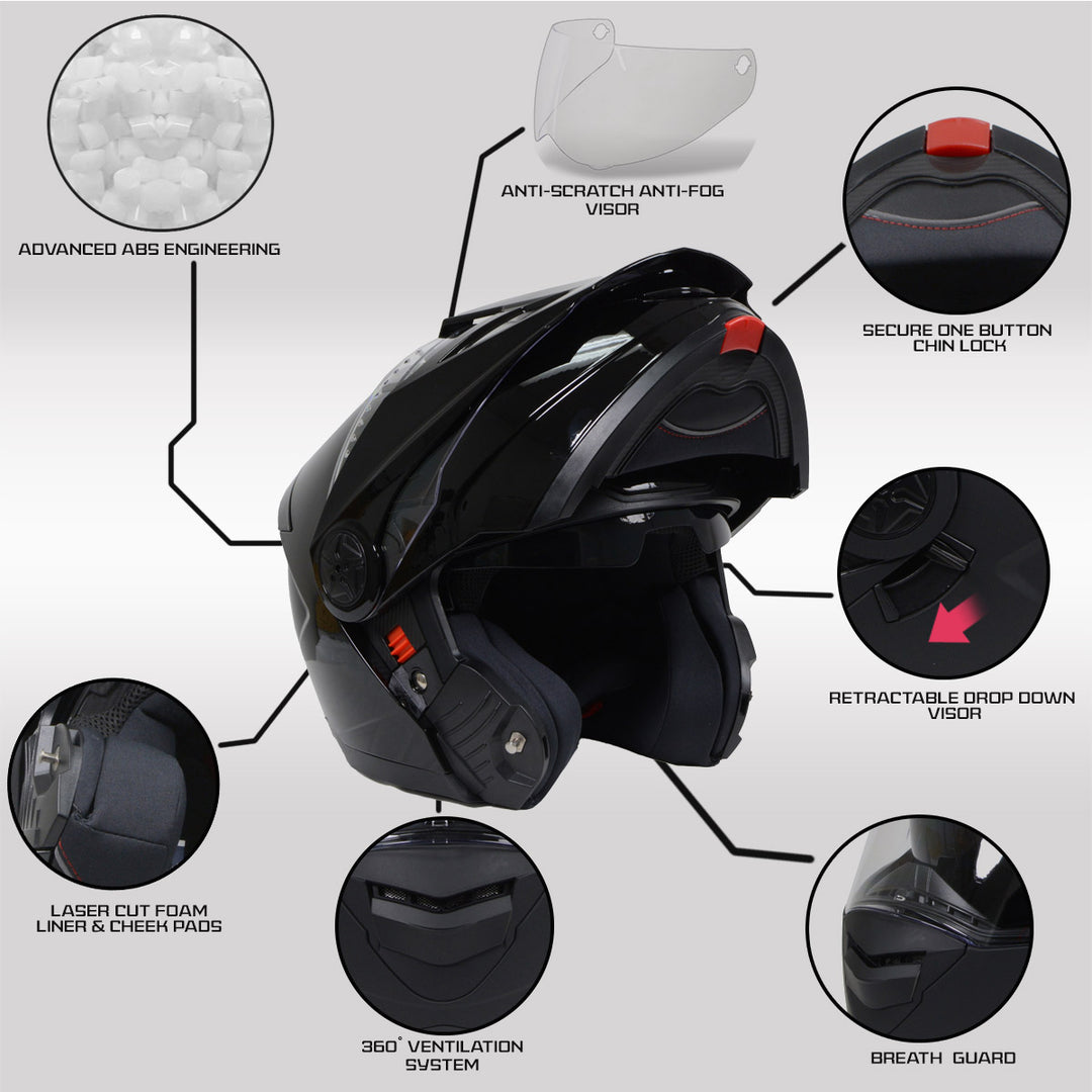Milwaukee Helmets Gloss Black Ominous Dual Sport Advanced Motorcycle Modular Helmet DOT Approved MPH9821DOT Milwaukee Helmets Gloss Black Ominous Dual Sport Advanced Motorcycle Modular Helmet DOT Approved MPH9821DOT