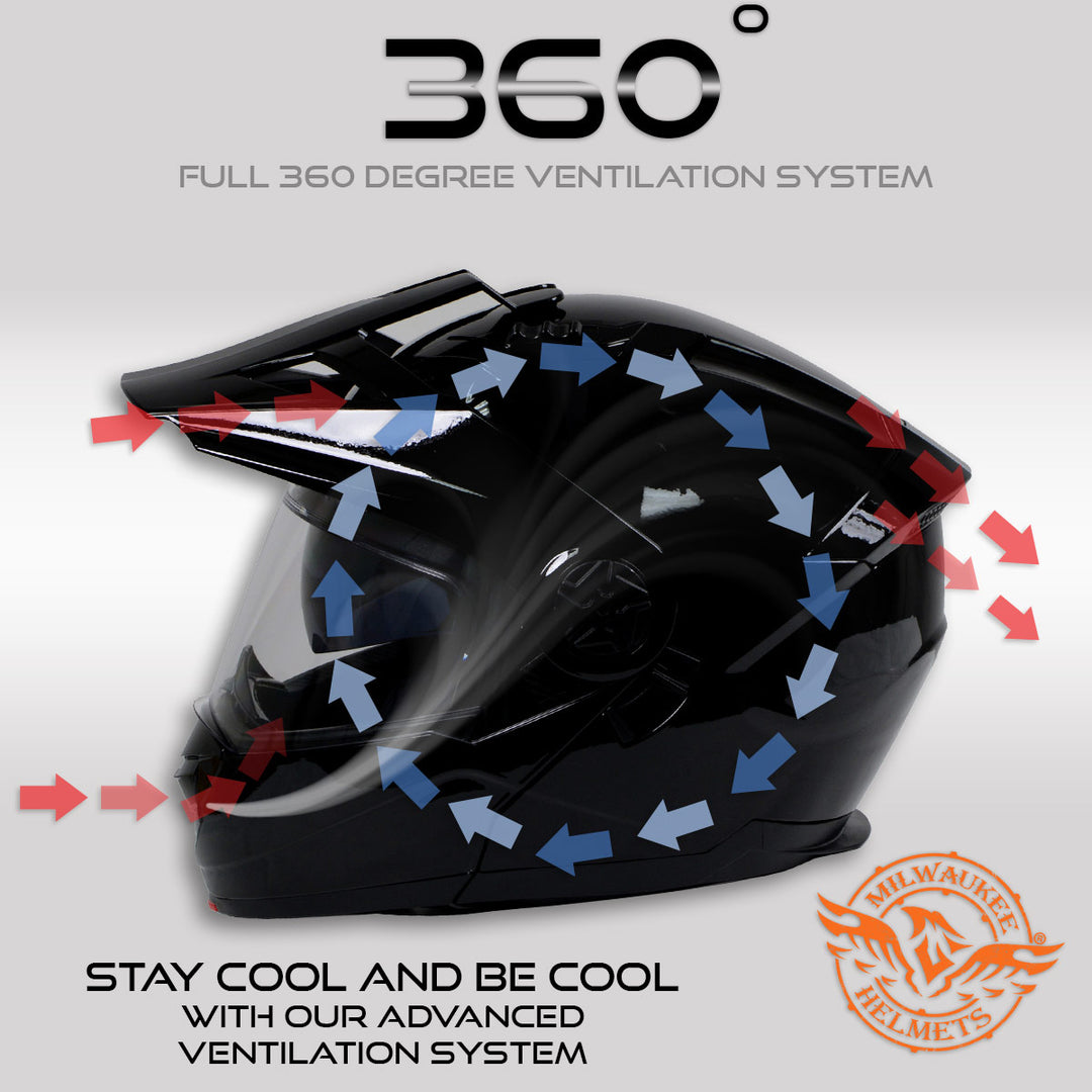 Milwaukee Helmets Gloss Black Ominous Dual Sport Advanced Motorcycle Modular Helmet DOT Approved MPH9821DOT Milwaukee Helmets Gloss Black Ominous Dual Sport Advanced Motorcycle Modular Helmet DOT Approved MPH9821DOT