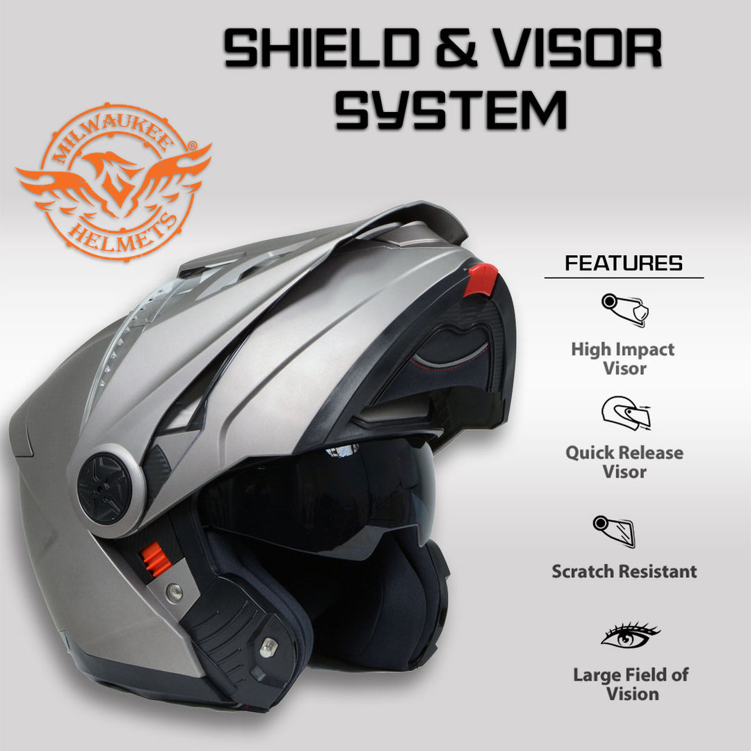 Milwaukee Helmets Silver Ominous Dual Sport Advanced Motorcycle Modular Helmet Biker DOT Approved MPH9822DOT