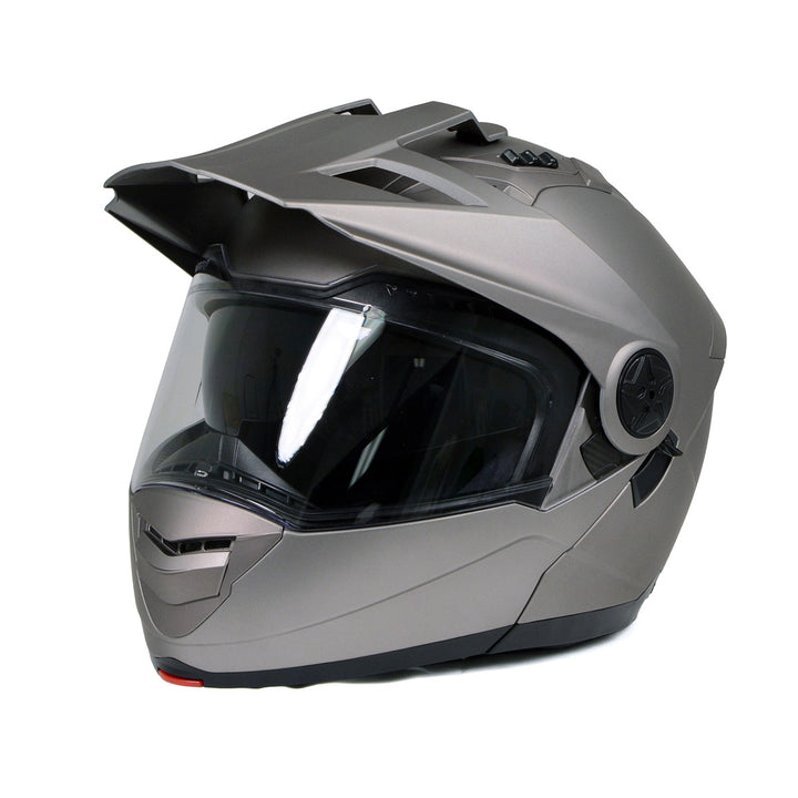 Milwaukee Helmets Silver Ominous Dual Sport Advanced Motorcycle Modular Helmet Biker DOT Approved MPH9822DOT