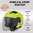 Milwaukee Helmets MPH9823DOT Shift Open Face 3/4 Neon Yellow Helmet Biker w/ Drop Down Visor