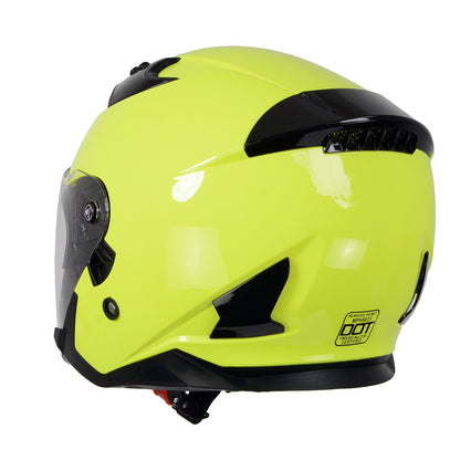 Milwaukee Helmets MPH9823DOT 'Shift' Open Face 3/4 Neon Yellow Helmet for Men and Women Biker with Drop Down Tinted Visor