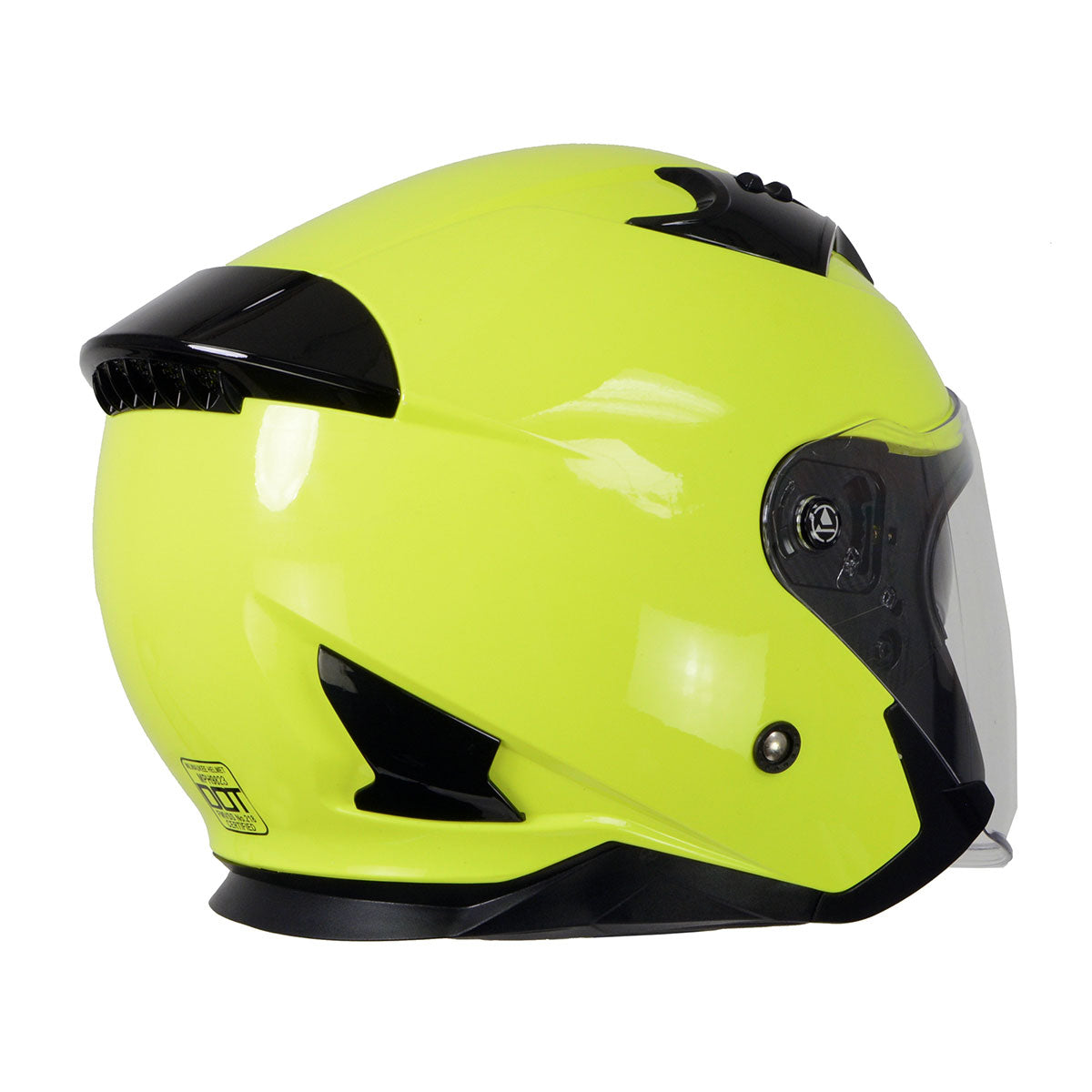 Milwaukee Helmets MPH9823DOT 'Shift' Open Face 3/4 Neon Yellow Helmet for Men and Women Biker with Drop Down Tinted Visor