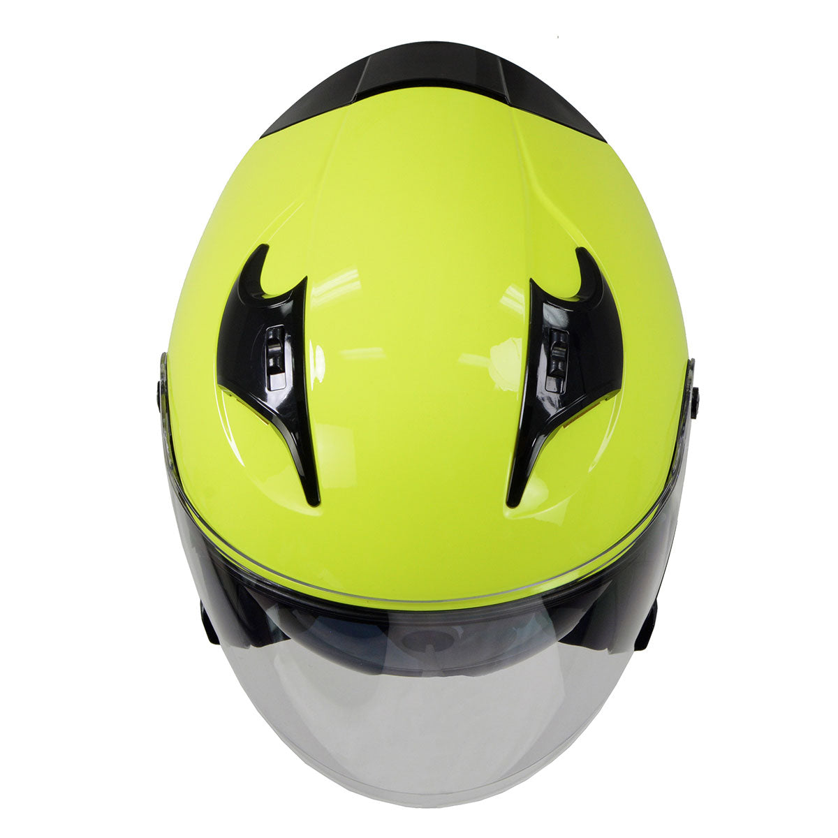 Milwaukee Helmets MPH9823DOT 'Shift' Open Face 3/4 Neon Yellow Helmet for Men and Women Biker with Drop Down Tinted Visor