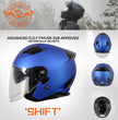 Milwaukee Helmets MPH9825DOT Shift Open Face 3/4 Blue Helmet Biker w/ Drop Down Visor
