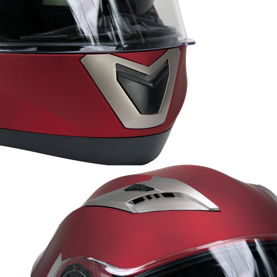ahr motorcycle helmet modular flip up full face Milwaukee Helmets MPH9826DOT 'Ionized' Flat Red Advanced Motorcycle Modular Helmet w/ Drop Down Visor