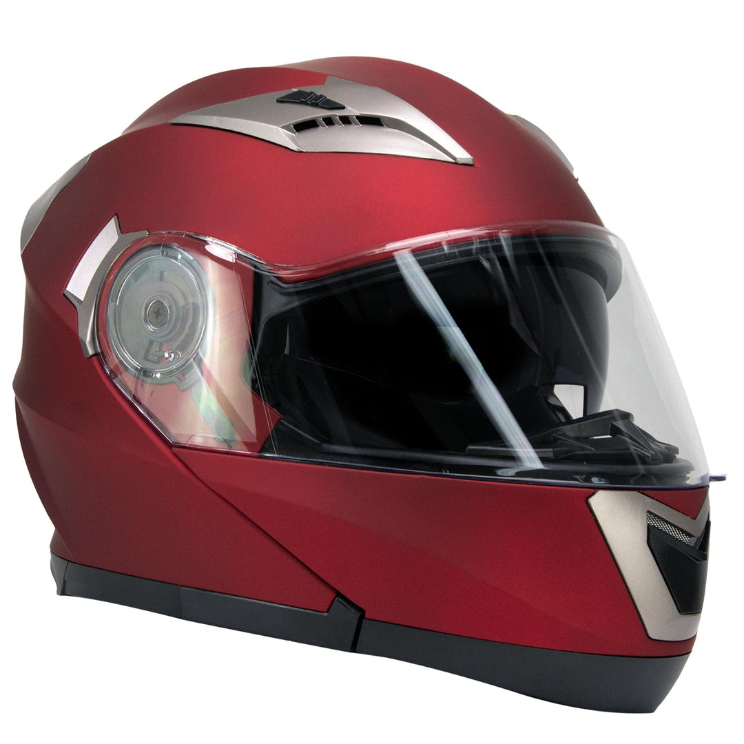 Milwaukee Helmets MPH9826DOT 'Ionized' Flat Red Advanced Motorcycle Modular Helmet w/ Drop Down Visor Milwaukee Helmets MPH9826DOT 'Ionized' Flat Red Advanced Motorcycle Modular Helmet w/ Drop Down Visor