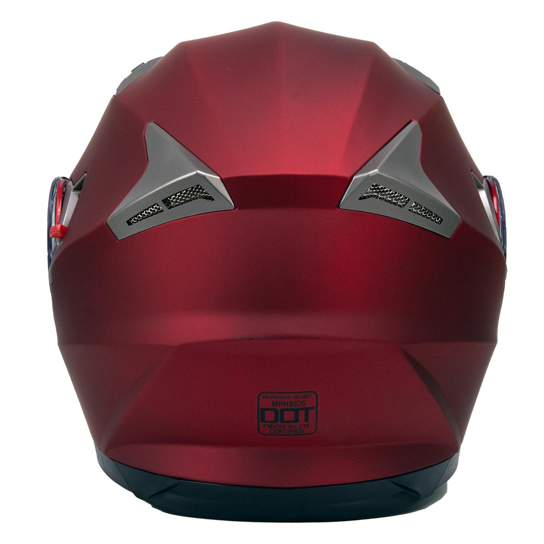 Milwaukee Helmets MPH9826DOT Ionized Flat Red Advanced Motorcycle Modular Helmet w/ Drop Down Visor
