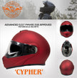 Milwaukee Helmets MPH9827DOT Cypher Flat Red Advanced Motorcycle Modular Helmet w/ Drop Down Visor