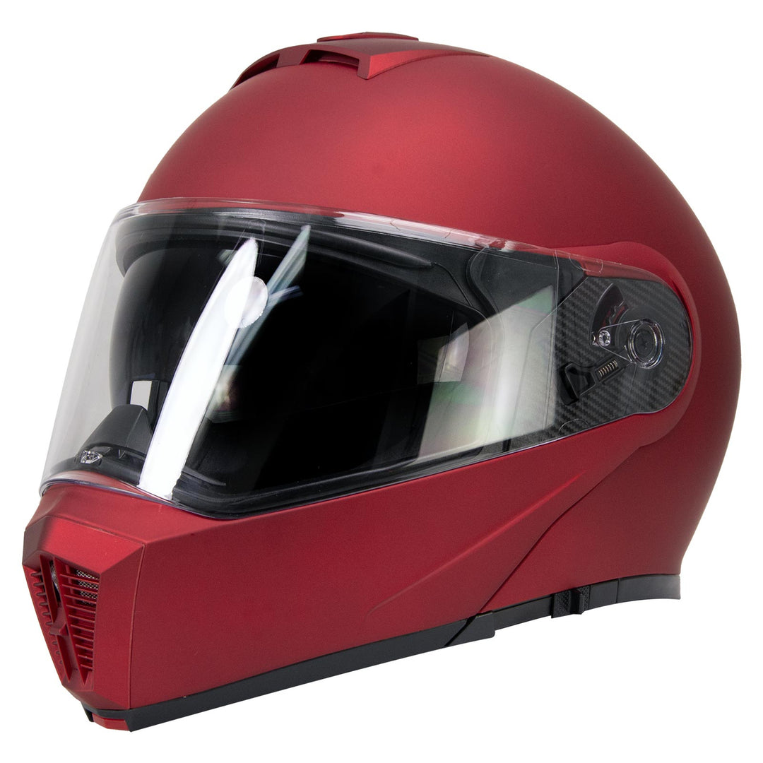 burgundy modular motorcycle helmets Milwaukee Helmets MPH9827DOT 'Cypher' Flat Red Advanced Motorcycle Modular Helmet w/Drop Down Visor