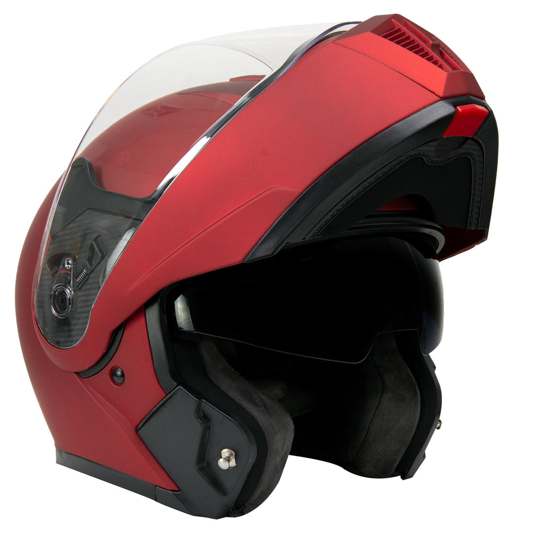 burgundy modular motorcycle helmets Milwaukee Helmets MPH9827DOT 'Cypher' Flat Red Advanced Motorcycle Modular Helmet w/Drop Down Visor